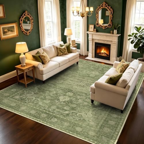 Sage Green 8x10 Living Room Rug, Non Slip Neutral Area Rug for Bedroom by TTelephant