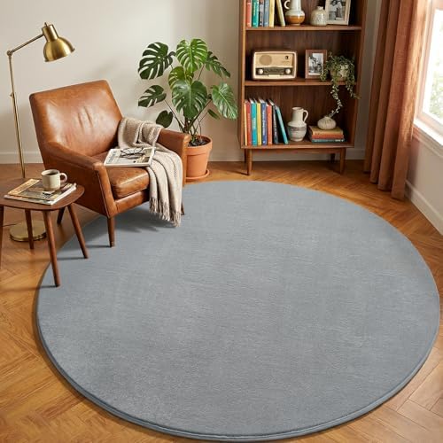 Amearea Grey Round Area Rugs 6ft Circle Rugs for Bedroom Living Room - Image 2