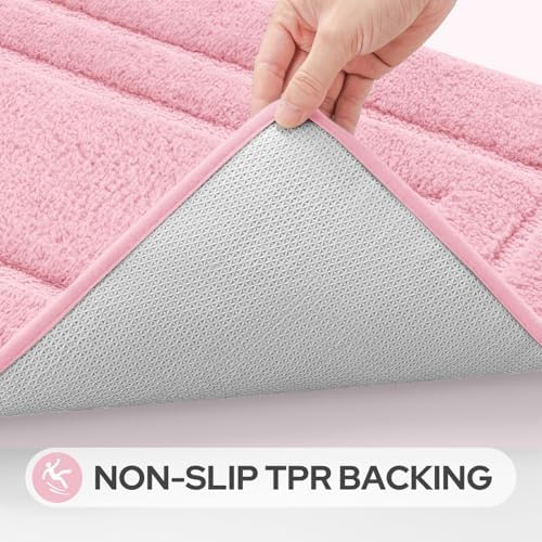 HOMEIDEAS Light Pink Bathroom Rugs Set of 3, Non Slip Bath Runners - Image 5