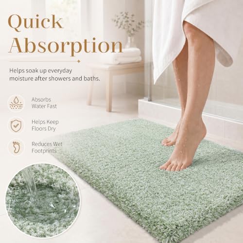 Yimobra Bathroom Runner Rug Non Slip Washable 60x24, Bath Mat, Green&White - Image 5