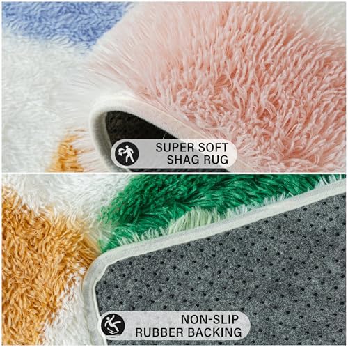 PureCozy Colorful Round Rug 5ft for Playroom Soft Checkered Shag Carpet - Image 4