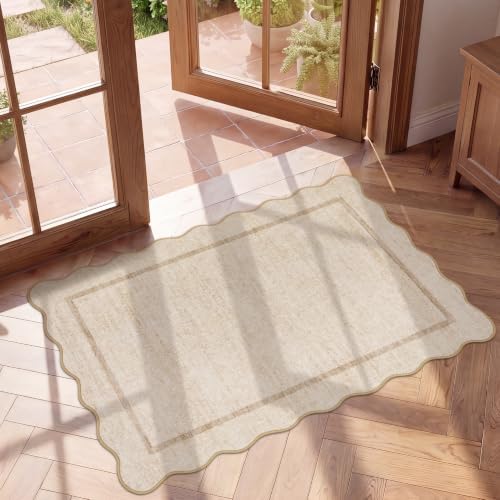 GarveeHome Scalloped Door Mat Indoor Entrance 2x3 Machine Washable, Oatmeal by GarveeHome