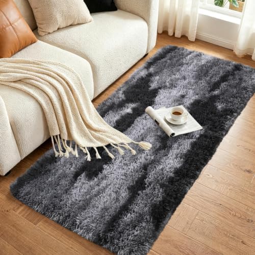 Noahas 2x8 Black Fluffy Soft Runner Rug Non-Slip for Bedroom Dorm Hallway - Image 3