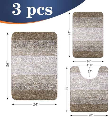 OLANLY Microfiber Bathroom Rugs Sets 3 Piece, Absorbent Bath Mats, Coffe - Image 2