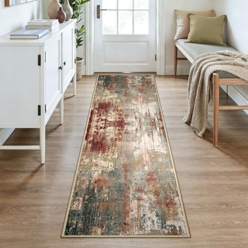 RELEANY Washable Runner 2'6"x8' Abstract Area Rug for Hallway Rustic Brown - Image 7