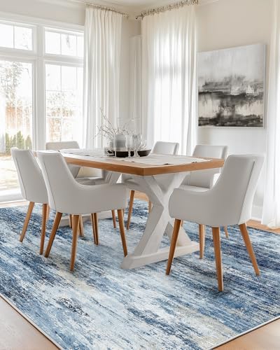 6x9 Area Rug Living Room, Modern Abstract Washable Indoor Carpet Blue - Image 2