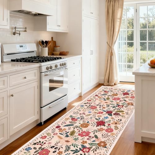 Washable 2' x 6' Runners for Hallways Soft Carpet (Beige Red) - Image 2