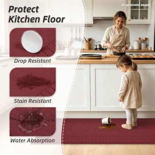 BEQHAUSE Kitchen Rugs 24"x35", Non Slip Washable Kitchen Mat, Burgundy Red - Image 4