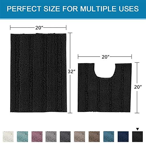 H.VERSAILTEX Bathroom Rugs Bath Rug Set 2 Piece Bathroom Contour Rug Toilet Mat Sets Non Slip Contour Bath Rug Set Ultra Thick Water Absorbent Striped Washable(20" x 32" Plus 20" x 20" U, Black) - Image 2