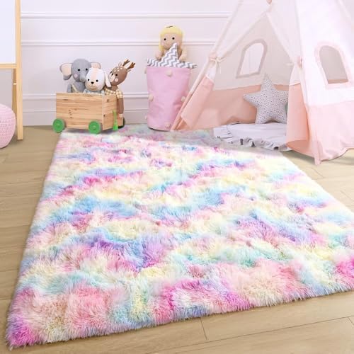 8x10 Extra Large Rainbow Fluffy Soft Area Rug Non-Slip for Kids Bedroom - Image 3