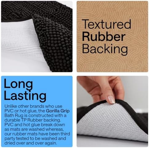 GORILLA GRIP Bath Rug Mat for Bathroom, Absorbent Chenille, 30x20 Black - Image 3