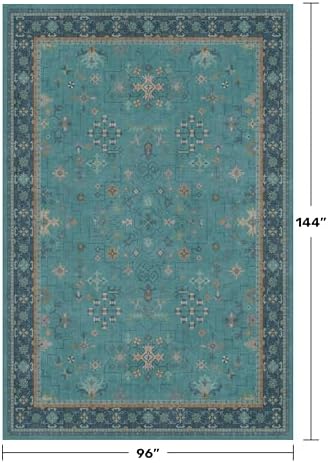 Large Boho 8x12 Teal Green Washable Living Room Rug - Vibrant Turquoise Rug for Bedroom Under Bed, Dining Room Under Table, Geometric Floral Low Pile & Soft Stain Resistant Carpet - Image 2