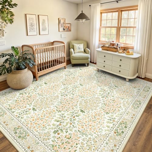 8x10 Area Rugs, Machine Washable Low Pile Floral Rugs for Living Room, Bedroom, Large Boho Area Rug with Non-Slip Backing for Dining Room (Yellow Floral) - Image 5