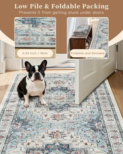 Madane Washable Area Rug 2x4, Small Entryway Rugs Non-Slip, Blue - Image 6