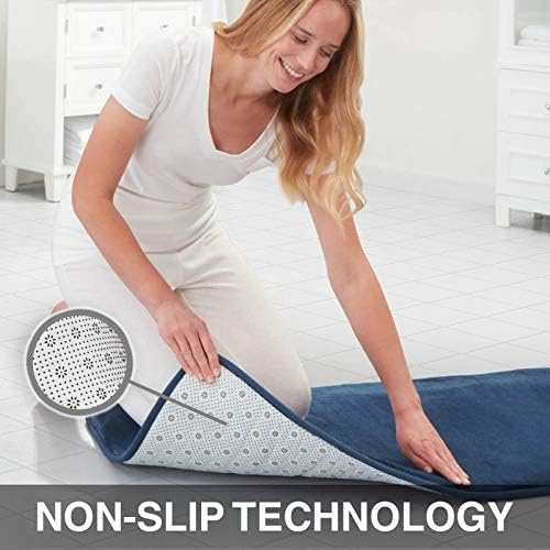 Memory Foam Bath Mat Non Slip Absorbent Super Cozy Velvet Bathroom Rug Carpet (20 inches X 32 inches, Navy) - Image 3