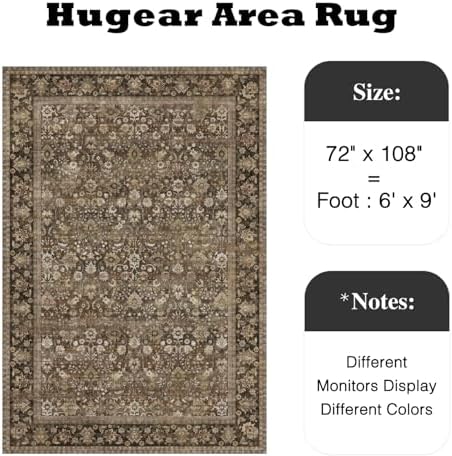 HUGEAR 6x9 Brown Vintage Floral Washable Area Rug for Living Room - Image 2