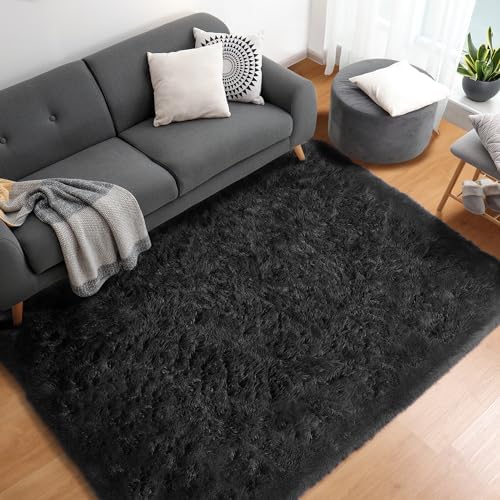 Black Rugs for Kids Bedroom Dorm, 3x5 Fluffy Bedside Small Soft Area Rug - Image 4