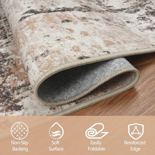 9x12 Area Rugs for Living Room Washable Bedroom Dining Room Brown Beige - Image 3