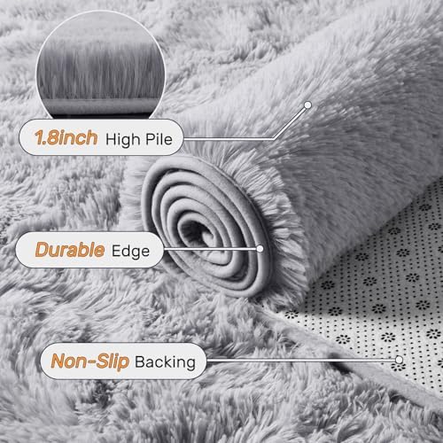 5x7 ft Light Grey Rug for Living Room Fluffy Bedroom Rug Non-Slip Area Rugs Shag Carpet for Nursery Kids Play Room Dorm Office Indoor Modern Plush Carpets Boys - Image 5