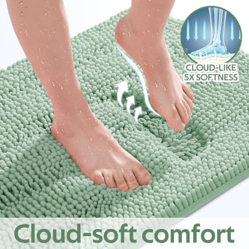 Christmas Striped Sage Green Bathroom Rug Mat Set 2 piece 24"x17"+48"x20" Ultra Soft, Non Slip Chenille Bath Rugs, Absorbent Plush Shaggy Bath Mats for Bathroom, Bedroom, Kitchen, Shower, Tub - Image 4