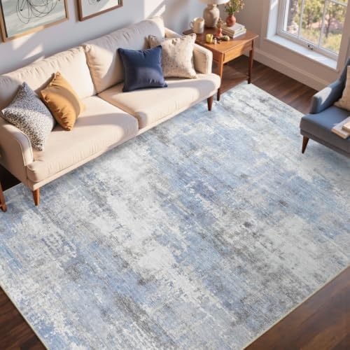 9x12 Ft Abstract Washable Area Rugs for Living Room Blue - Image 3