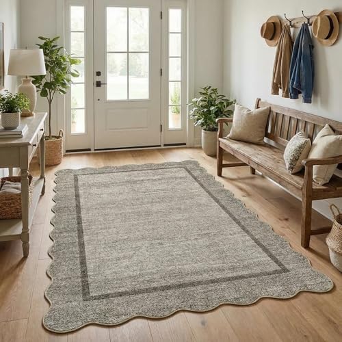 GarveeHome Scalloped Washable Rugs for Entryway 3x5 Rug Non-Slip, Brown by GarveeHome