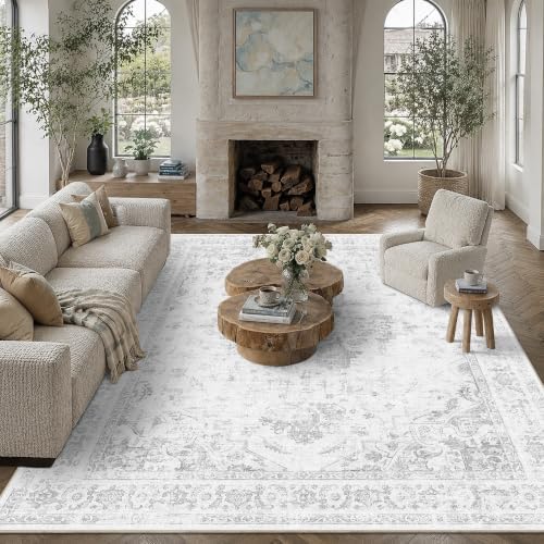 7x9 Washable Living Room Area Rug Soft Medallion Gray Large Carpet - Image 2