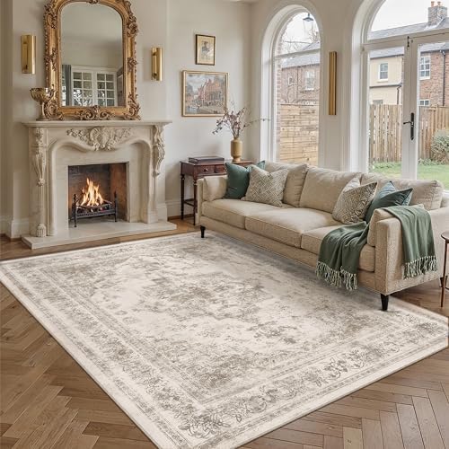 PureCozy Beige Area Rug 6x9 Vintage Farmhouse Floral - Image 2