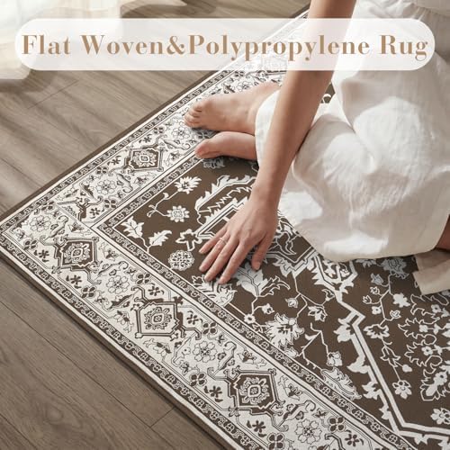 AMOAMI-Outdoor Rug-Patio Rug 5x8 ft Quick Dry Flatweave Textured Machine Washable Outdoor Carpet with Rubber Particles Backing Vintage Outdoor Area Rug for Patio Deck Front Porch Balcony Brown - Image 6