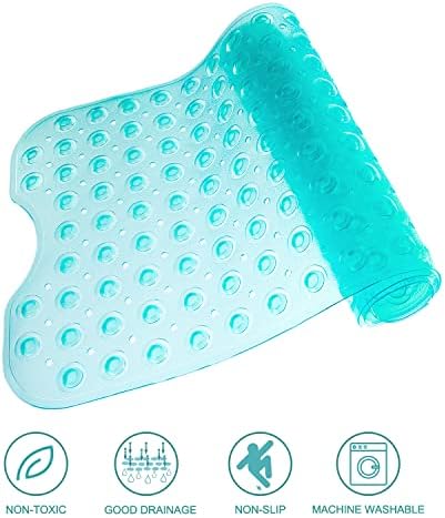 TEESHLY Bathtub Mats for Shower Tub, Extra Long Non-Slip 39 x 16 Inch Bath Mat with Drain Holes and Suction Cups, BathMat for Bathroom with Machine Washable (Clear Turquoise) - Image 5