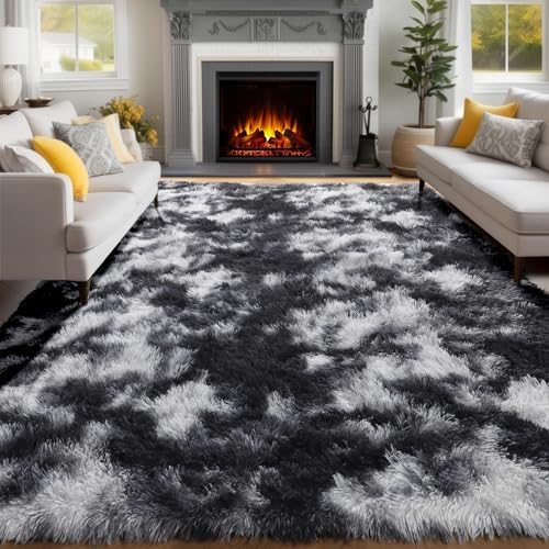 Black White Grey Bedroom Rugs 4x6 Ft,Soft Fuzzy Plush Indoor Floor Area Rug - Image 5
