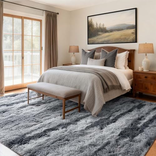 6x9 Ft Large Shag Rugs for Living Room Decor, Tie-Dyed Ultra Soft Fluffy Furry Area Rugs for Bedroom Indoor Floor, Aesthetic Carpet for Kids Home (Grey) - Image 2