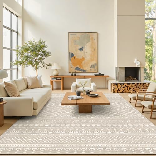 Miukiki 9x12 Area Rug for Living Room, Washable Non Slip Moroccan Rug Brown - Image 5