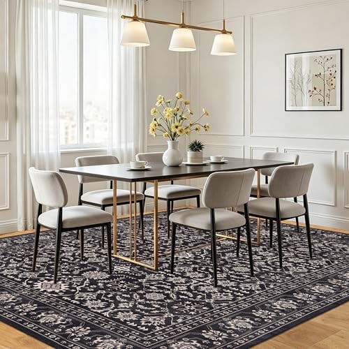 RCTJHOME 4x6 Black Floral Gothic Washable Area Rug Non-Slip Soft Carpet - Image 4