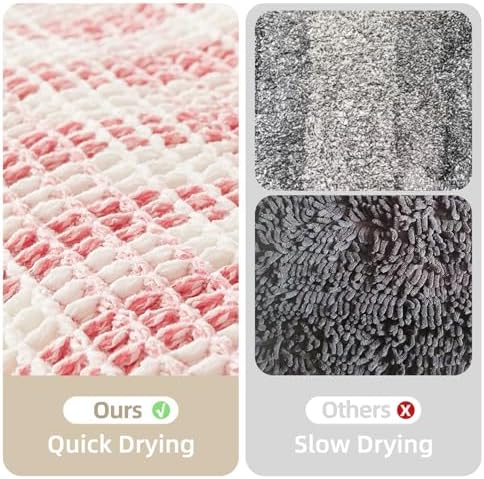 TYUU Waffle Bath Mat, Cute Bathroom Rugs Non Slip, 36x24 Pink & White - Image 6