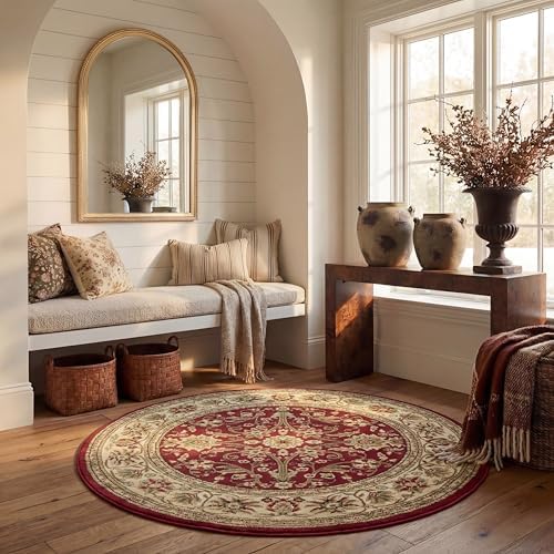 SAFAVIEH Lyndhurst Round Rug 5'3", Red & Ivory LNH212F by Unknown