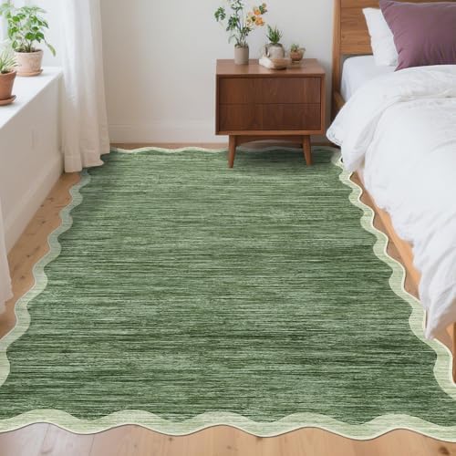 GarveeHome Scalloped Area Rug 4x6 - Washable Non-Slip Entryway Rug, Green by GarveeHome
