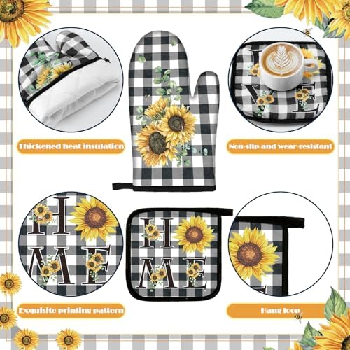 Fourluoo 10 Pcs Sunflower Kitchen Decor Set Black Buffalo Plaid - Image 5