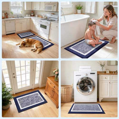 Pauwer 3 Piece Bathroom Rug Set, Non Slip Washable Bath Mat, Navy - Image 7