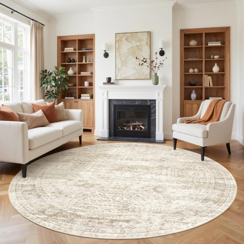 Round Rug 8ft,Circle Rug for Dining Room Table,Beige - Image 5