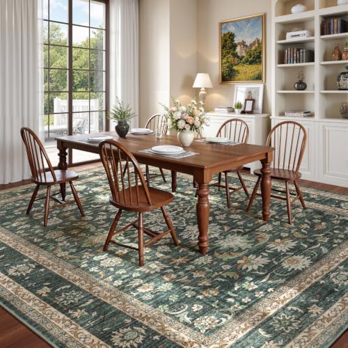 Lofus Washable Rugs for Living Room Bedroom 8 x 10, Vintage Floral Green - Image 6