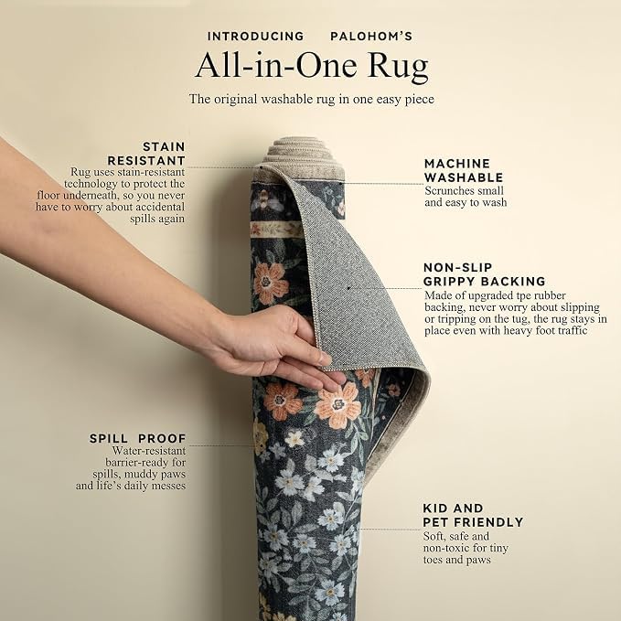Washable Living Room Area Rug: 8x10 Rugs for Bedroom Stain Resistant Non Slip Low Pile Lightweight Soft Carpet for Kitchen Dining Room Farmhouse Kids Room Nursery Indoor - Image 4