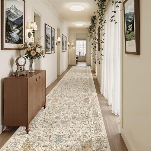 Madane Hallway Runner Rug 3x18 Washable Kitchen Runners 18ft, Beige/Blue - Image 3