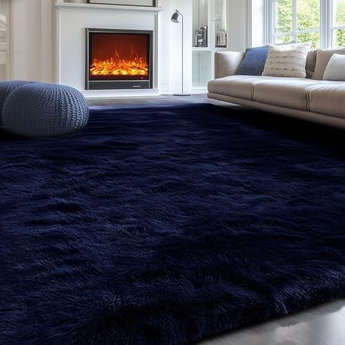 Dark Navy Blue Rugs for Living Room 5x8 Ft, Plush Area Rugs for Bedroom - Image 5
