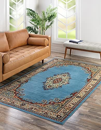Unique Loom Reza Collection Traditional Persian Style Area Rug, 2 ft 2 in x 3 ft, Light Blue/Ivory - Image 4