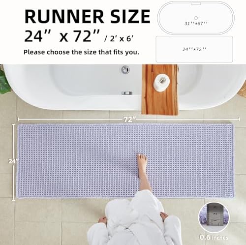 TYUU Waffle Runner Rug Bathroom, Long Cute Bath Mat, 72x24 Lavender Cream - Image 2