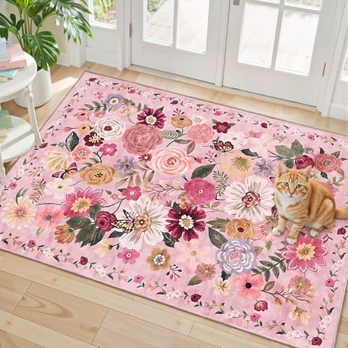 Pink Washable 2x3 Entry Rug, Small Rugs for Kitchen Bathroom Door Mat by WelcometoBabovid