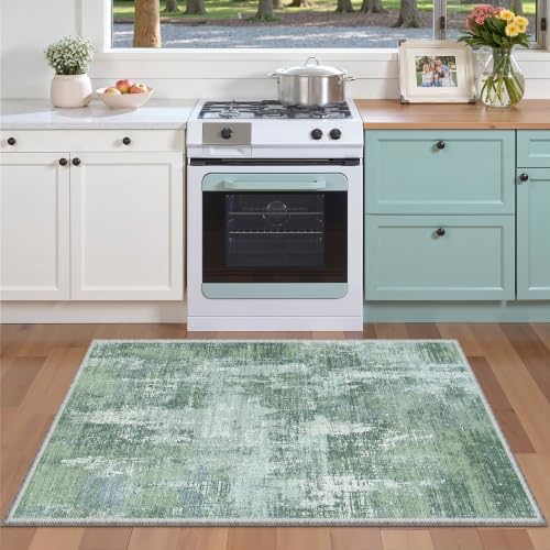 Valenrug 4x6 Area Rug, Abstract Small Washable Bedroom Rug, Sage Green - Image 4
