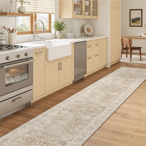 Madane Runner Rug 2x10 for Hallway, Kitchen Non-Slip Runner Rug Beige/Brown - Image 2