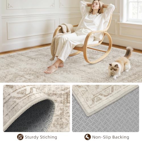 Washable Area Rugs 2x4: Neutral Living Room Bedroom Carpet Brown - Image 7